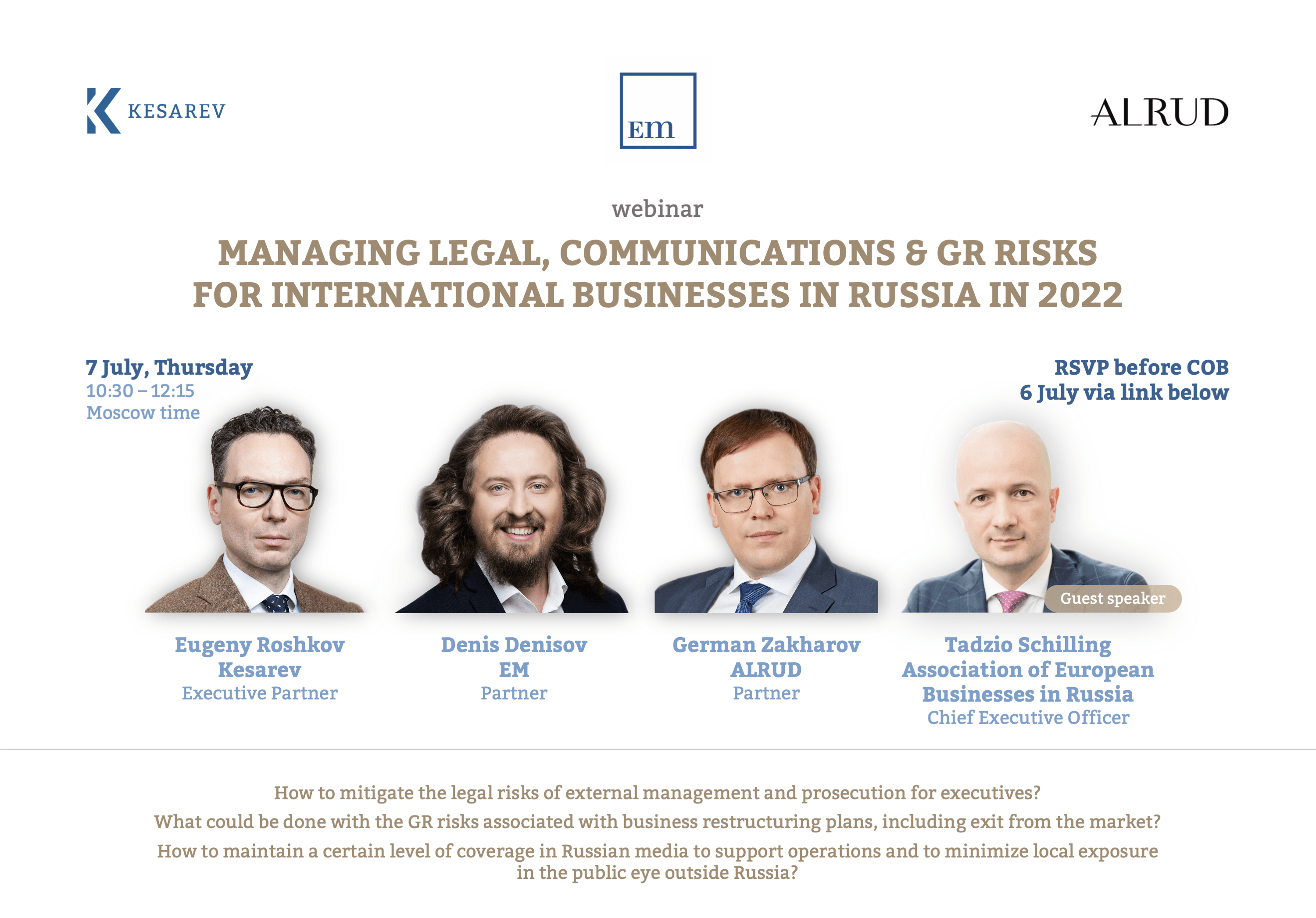 Webinar "Managing Legal, Communications & GR Risks for International Businesses in Russia in 2022"